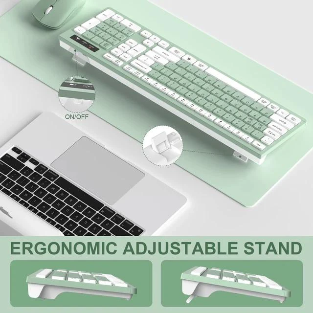 Alt view image 7 of 7 - Wireless Keyboard and Mouse Combo, 2.4G Full Size Silent Keyboard with Fn Multimedia Keys for Office and Home, 3-Level DPI Adjustable Quiet Mouse for Windows,Mac OS Desktop/Laptop/PC(Avocado Green)