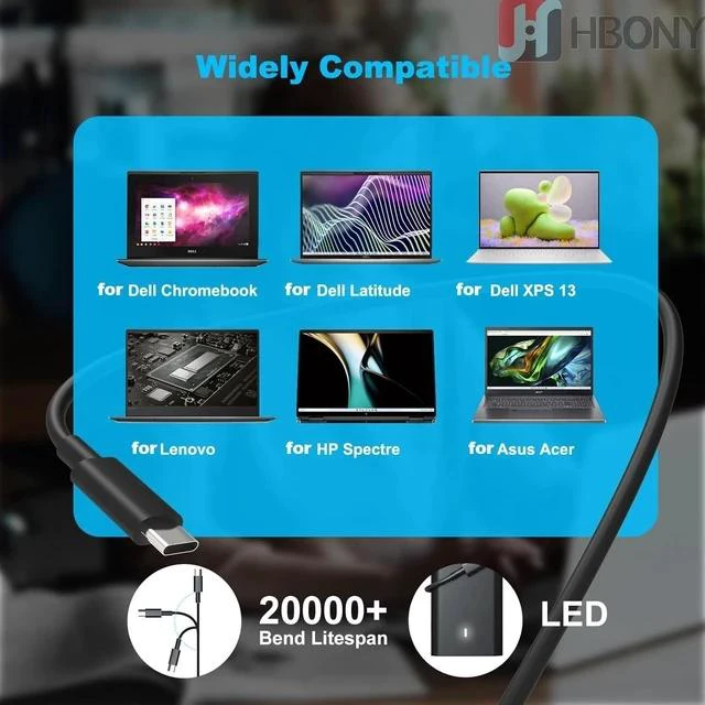 Alt view image 2 of 7 - 65W 60W USB Type C Charger Compatible with Laptop Latitude 5540 5440 7440 5450 e5430 5430 5530 7430 3450 5550 5350 7450 5420 7420 5520 e5440 Power Cord XPS 13 Computer AC Adapter