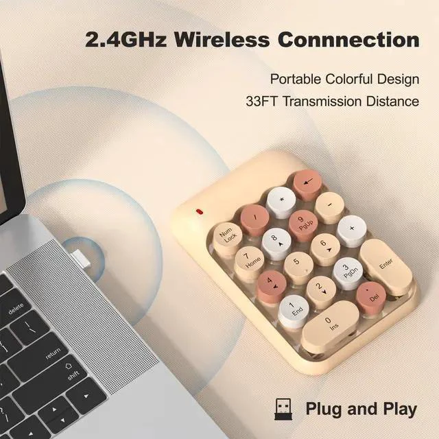 Alt view image 2 of 7 - Wireless Number Pads - MilkTea Numeric Keypad 18 Keys USB 2.4G Round Keycap Colorful Extensions Keypads, Financial Accounting Portable Numpad 10 Key for Laptop/PC/Notebook/Surface Pro