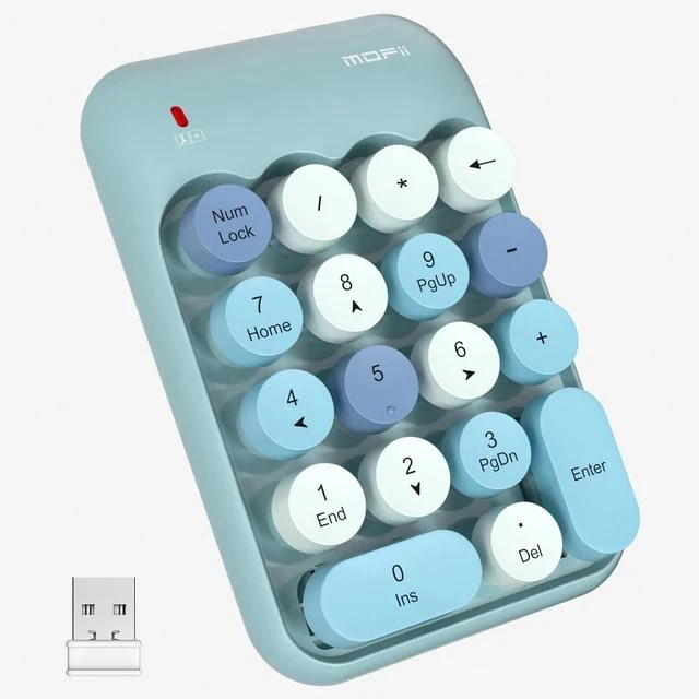 Main image of Wireless Number Pads - Blue Numeric Keypad 18 Keys USB 2.4G Round Keycap Colorful Extensions Keypads, Financial Accounting Portable Numpad 10 Key for Laptop/PC/Notebook/Surface Pro