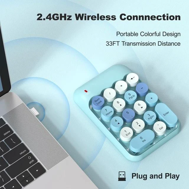 Alt view image 2 of 7 - Wireless Number Pads - Blue Numeric Keypad 18 Keys USB 2.4G Round Keycap Colorful Extensions Keypads, Financial Accounting Portable Numpad 10 Key for Laptop/PC/Notebook/Surface Pro
