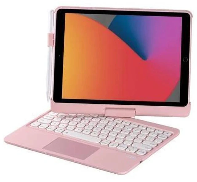Alt view image 7 of 7 - INI iPad Keyboard Case for iPad 2018 (6th Gen) - iPad 2017 (5th Gen) - iPad Pro 9.7 - Air 2&1-360 Rotatable - Wireless/BT - Backlit 7 Colors - iPad Case with Keyboard for iPad OS (9.7, Pink)