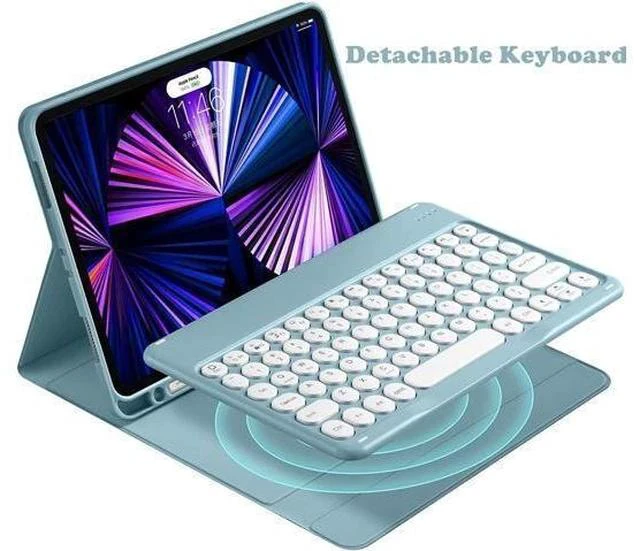 Alt view image 2 of 7 - QIYIBOCASE Cute Round Keys Keyboard Case for iPad 10.2" 9th Gen/8th Gen/7th Gen,for iPad Pro10.5 /Air 3rd Gen, Detachable Magnets BT Keyboard Case with Pencil Holder, (New Pink)
