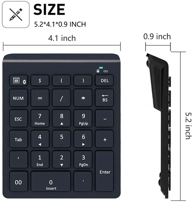 Alt view image 7 of 7 - Bluetooth Number Pad for Laptop, Wireless Numeric keypad, 28 Keys Numpad Number Keypad Bluetooth 10 Keys Number Pad for Laptop, MacBook Air/Pro, iMac, Surface Pro, etc