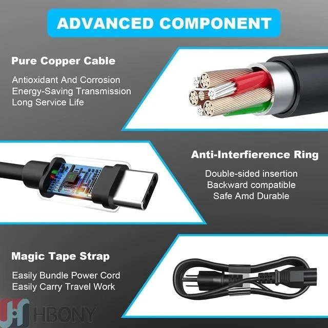 Alt view image 5 of 7 - 65W 60W USB Type C Charger Compatible with Laptop Latitude 5540 5440 7440 5450 e5430 5430 5530 7430 3450 5550 5350 7450 5420 7420 5520 e5440 Power Cord XPS 13 Computer AC Adapter