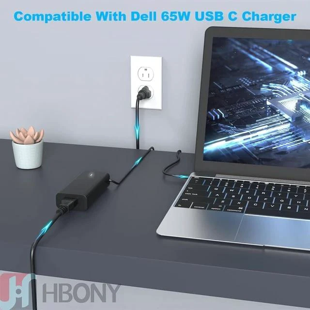 Alt view image 6 of 7 - 65W 60W USB Type C Charger Compatible with Laptop Latitude 5540 5440 7440 5450 e5430 5430 5530 7430 3450 5550 5350 7450 5420 7420 5520 e5440 Power Cord XPS 13 Computer AC Adapter