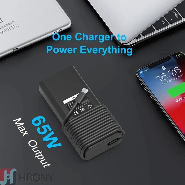 Alt view image 7 of 7 - 65W 60W USB Type C Charger Compatible with Laptop Latitude 5540 5440 7440 5450 e5430 5430 5530 7430 3450 5550 5350 7450 5420 7420 5520 e5440 Power Cord XPS 13 Computer AC Adapter