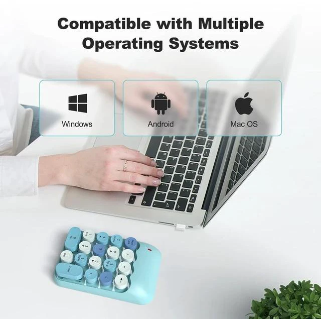 Alt view image 3 of 7 - Wireless Number Pads - Blue Numeric Keypad 18 Keys USB 2.4G Round Keycap Colorful Extensions Keypads, Financial Accounting Portable Numpad 10 Key for Laptop/PC/Notebook/Surface Pro