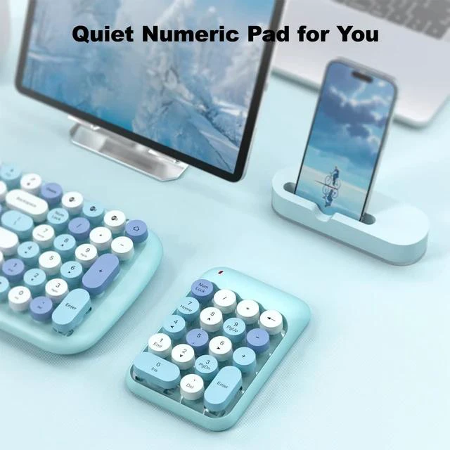 Alt view image 4 of 7 - Wireless Number Pads - Blue Numeric Keypad 18 Keys USB 2.4G Round Keycap Colorful Extensions Keypads, Financial Accounting Portable Numpad 10 Key for Laptop/PC/Notebook/Surface Pro