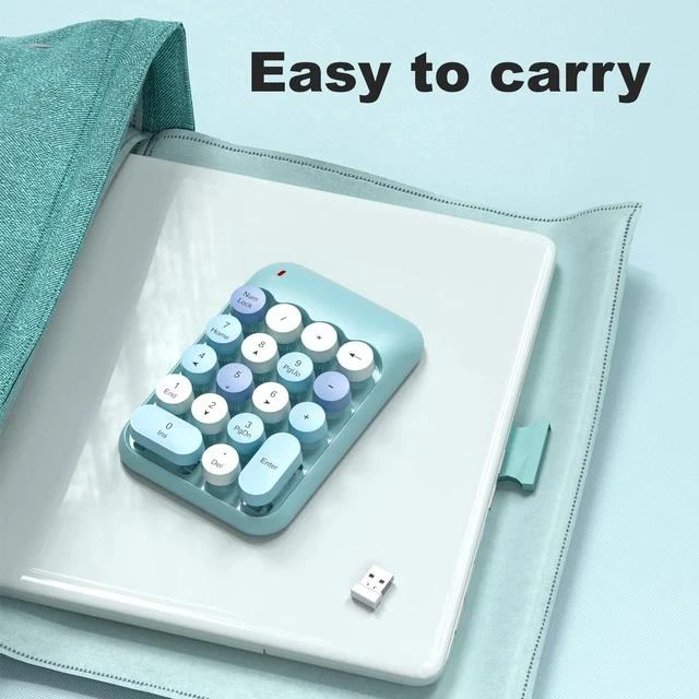 Alt view image 5 of 7 - Wireless Number Pads - Blue Numeric Keypad 18 Keys USB 2.4G Round Keycap Colorful Extensions Keypads, Financial Accounting Portable Numpad 10 Key for Laptop/PC/Notebook/Surface Pro