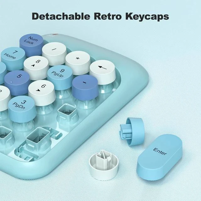 Alt view image 7 of 7 - Wireless Number Pads - Blue Numeric Keypad 18 Keys USB 2.4G Round Keycap Colorful Extensions Keypads, Financial Accounting Portable Numpad 10 Key for Laptop/PC/Notebook/Surface Pro