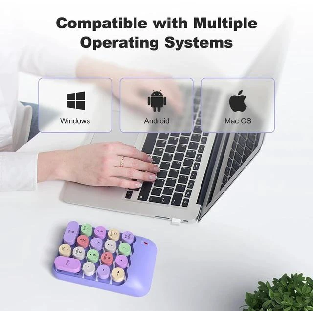 Alt view image 3 of 7 - Wireless Number Pads - Purple Numeric Keypad 18 Keys USB 2.4G Round Keycap Colorful Extensions Keypads, Financial Accounting Portable Numpad 10 Key for Laptop/PC/Notebook/Surface Pro