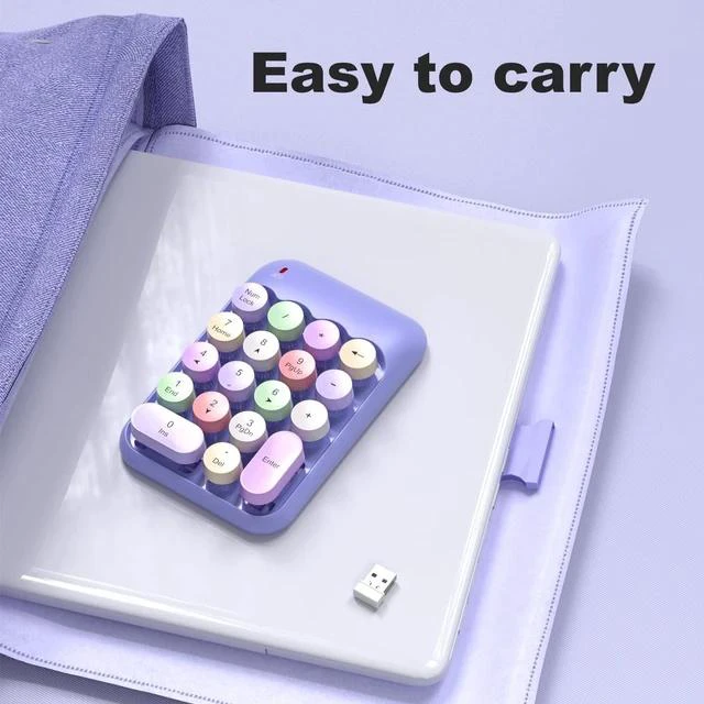 Alt view image 5 of 7 - Wireless Number Pads - Purple Numeric Keypad 18 Keys USB 2.4G Round Keycap Colorful Extensions Keypads, Financial Accounting Portable Numpad 10 Key for Laptop/PC/Notebook/Surface Pro