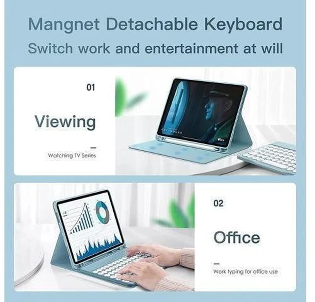 Alt view image 7 of 7 - QIYIBOCASE Cute Round Keys Keyboard Case for iPad 10.2" 9th Gen/8th Gen/7th Gen,for iPad Pro10.5 /Air 3rd Gen, Detachable Magnets BT Keyboard Case with Pencil Holder, (New Pink)