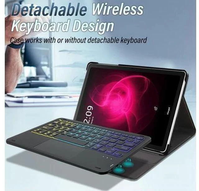 Alt view image 3 of 7 - Backlit Touchpad Keyboard Case for T-Mobile Revvl Tab 5G Tablet 10.36 Inch, DKAHOEE 3-Zone Backlit Wireless Trackpad Keyboard with Protective Slim Stand Case for 10.36" T-Mobile Revvl Tab 2023 Release