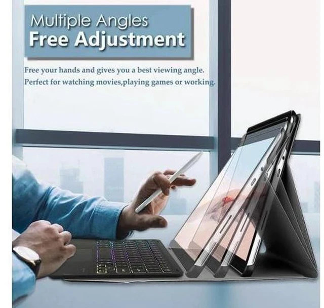 Alt view image 4 of 7 - Backlit Touchpad Keyboard Case for T-Mobile Revvl Tab 5G Tablet 10.36 Inch, DKAHOEE 3-Zone Backlit Wireless Trackpad Keyboard with Protective Slim Stand Case for 10.36" T-Mobile Revvl Tab 2023 Release