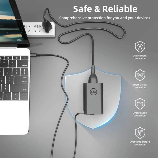 Alt view image 6 of 7 - 65W 45 Watt AC Adapter Compatible with Laptop Charger USB C Computer Latitude 5420 7420 5540 5440 3540 7440 5450 5430 5520 5530 7430 E5430 E5440 XPS 13 Type C Power Cord