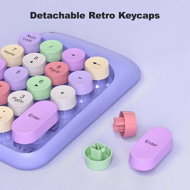 Alt view image 7 of 7 - Wireless Number Pads - Purple Numeric Keypad 18 Keys USB 2.4G Round Keycap Colorful Extensions Keypads, Financial Accounting Portable Numpad 10 Key for Laptop/PC/Notebook/Surface Pro