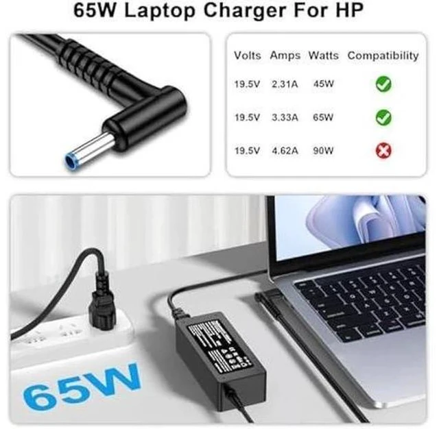 Alt view image 3 of 7 - Charger Compatible with HP Laptop Charger 65W 45W Computer Charger Smart Blue Tip Power Adapter 6FT AC Cord