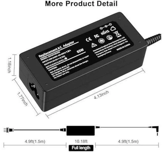 Alt view image 6 of 7 - Charger Compatible with HP Laptop Charger 65W 45W Computer Charger Smart Blue Tip Power Adapter 6FT AC Cord