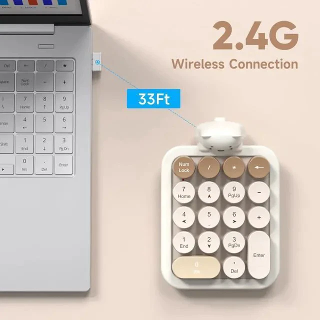 Alt view image 5 of 7 - Wireless Number Pad with Bear - Mixed Milktea Numeric Keypad 18 Keys 2.4G Round Keycap Colorful Extensions Cute Numpad, Portable Accounting Financial Retro Numpad 10 Key for Laptop/PC/Notebook