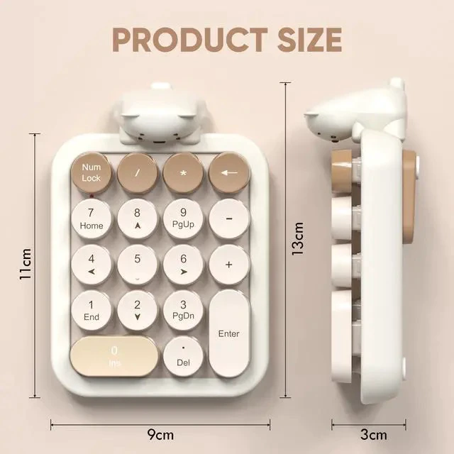 Alt view image 7 of 7 - Wireless Number Pad with Bear - Mixed Milktea Numeric Keypad 18 Keys 2.4G Round Keycap Colorful Extensions Cute Numpad, Portable Accounting Financial Retro Numpad 10 Key for Laptop/PC/Notebook