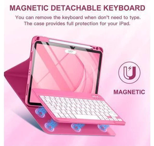 Alt view image 4 of 7 - Harvopu iPad Air 11 M2 & iPad Air 5th 4th Generation Case with Keyboard - Folio Keyboard Cover with Pencil Holder for iPad Air 11-inch 2024, iPad Air 5 2022/ iPad Air 4 2020 (Hot Pink)
