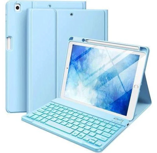 Main image of For iPad 9th/8th/7th Generation Case with Keyboard 10.2 Inch - 7 Colors Backlit Wireless Detachable Folio Keyboard Cover with Pencil Holder for iPad Pro 10.5" / iPad Air 3rd Gen (Sky Blue)