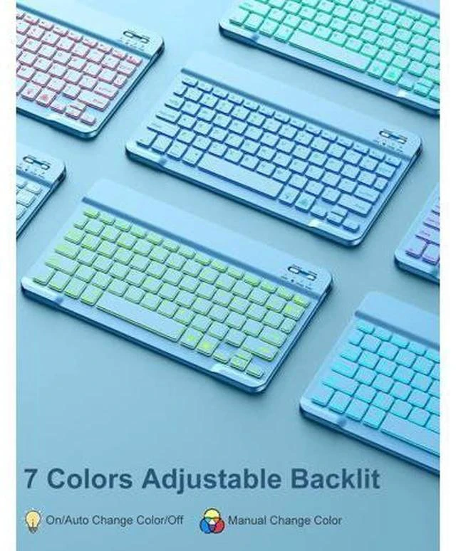 Alt view image 4 of 7 - For iPad 9th/8th/7th Generation Case with Keyboard 10.2 Inch - 7 Colors Backlit Wireless Detachable Folio Keyboard Cover with Pencil Holder for iPad Pro 10.5" / iPad Air 3rd Gen (Sky Blue)