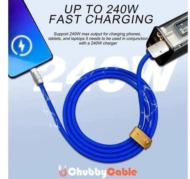 Alt view image 3 of 5 - chubbycable Chubby 3.0 Fast Charging Cable Durable Soft Silicone USB C Cable 240W Extra Thick Phone Charger Cord Data Transfer Type C Cable, Green, Type-C to Type-C, 13.1 FT