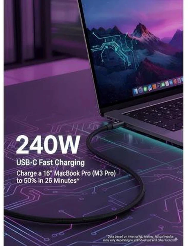 Alt view image 4 of 7 - USB C Cable 4ft Thunderbolt 5/4 Supported 80Gbps Data Transfer 240W Fast Charging Up to 120Gbps Bandwidth Compatible with 8K/4K Display for iPhone 17/16/15 Pro Max Plus MacBook
