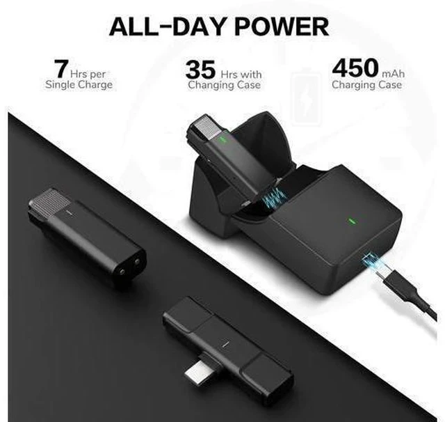 Alt view image 2 of 7 - BONAEVER Wireless Lavalier Microphone for USB Type-C roid with 35H Charging Case Plug & Play Clip-on Lapel Mic for Youtube Facebook Live Standream Video Recording -Noise Reduction/ 984Ft Transmission