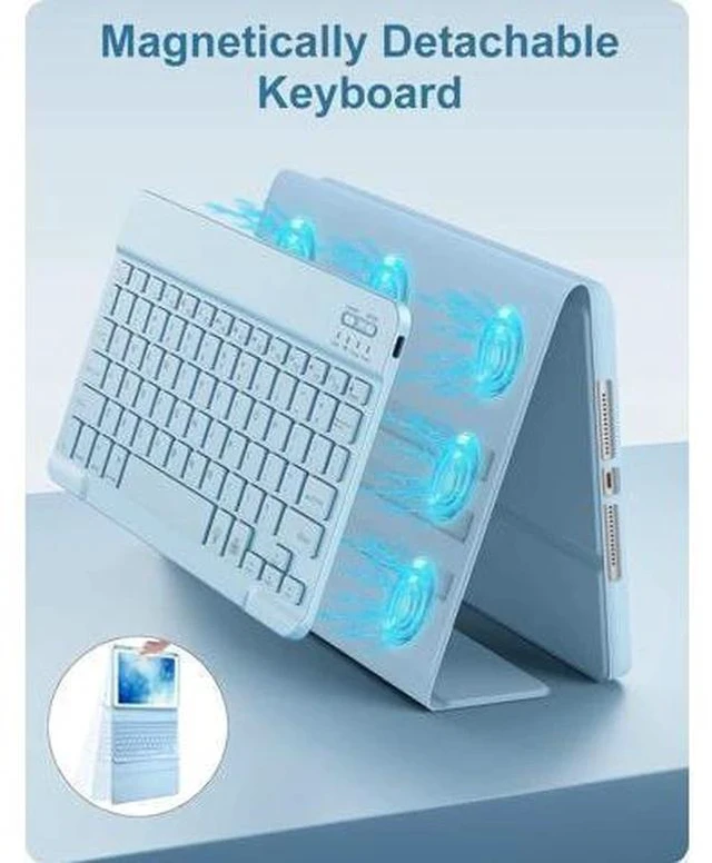 Alt view image 6 of 7 - For iPad 9th/8th/7th Generation Case with Keyboard 10.2 Inch - 7 Colors Backlit Wireless Detachable Folio Keyboard Cover with Pencil Holder for iPad Pro 10.5" / iPad Air 3rd Gen (Sky Blue)