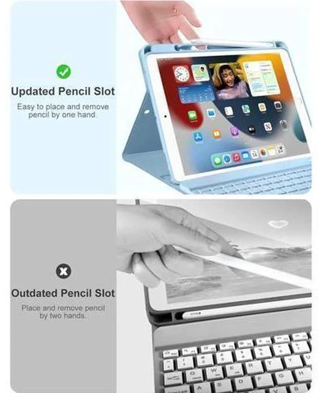 Alt view image 7 of 7 - For iPad 9th/8th/7th Generation Case with Keyboard 10.2 Inch - 7 Colors Backlit Wireless Detachable Folio Keyboard Cover with Pencil Holder for iPad Pro 10.5" / iPad Air 3rd Gen (Sky Blue)