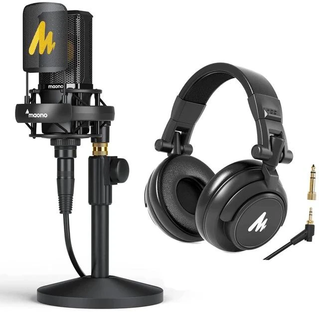 Main image of PM500 XLR Condenser Microphone with 34mm Large Diaphragm and AU-MH601 Over Ear Stereo Monitor Closed