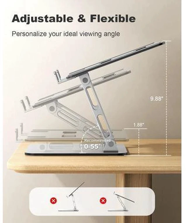 Alt view image 3 of 7 - Ergonomic Laptop Stand Dual-Bar Support & Height Adjustable Laptop Riser Holder for Desk Ventilated & Portable Computer Notebook Stand Mount Compatible with MacBook Air Pro//HP (10-16)