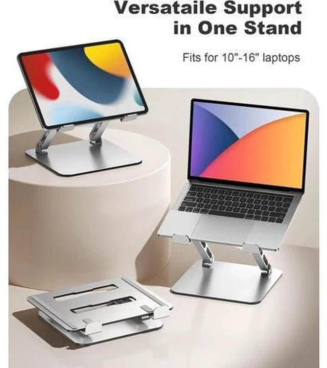 Alt view image 5 of 7 - Ergonomic Laptop Stand Dual-Bar Support & Height Adjustable Laptop Riser Holder for Desk Ventilated & Portable Computer Notebook Stand Mount Compatible with MacBook Air Pro//HP (10-16)