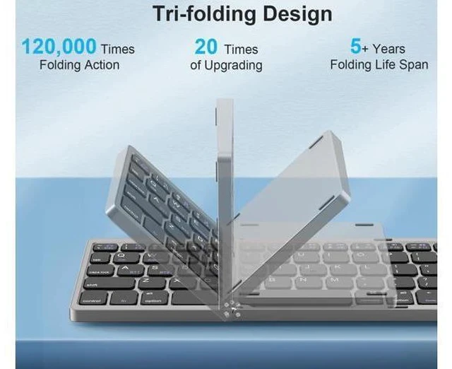 Alt view image 3 of 6 - MoKo Foldable Bluetooth Keyboard, Multi-Device Folding Wireless Keyboard with Number Pad, Portable Keyboard for Laptop Tablet Phone, USB-C Rechargeable Travel Keyboard for Windows iOS Android, Gray