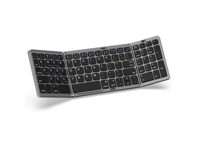 Alt view image 5 of 6 - MoKo Foldable Bluetooth Keyboard, Multi-Device Folding Wireless Keyboard with Number Pad, Portable Keyboard for Laptop Tablet Phone, USB-C Rechargeable Travel Keyboard for Windows iOS Android, Gray