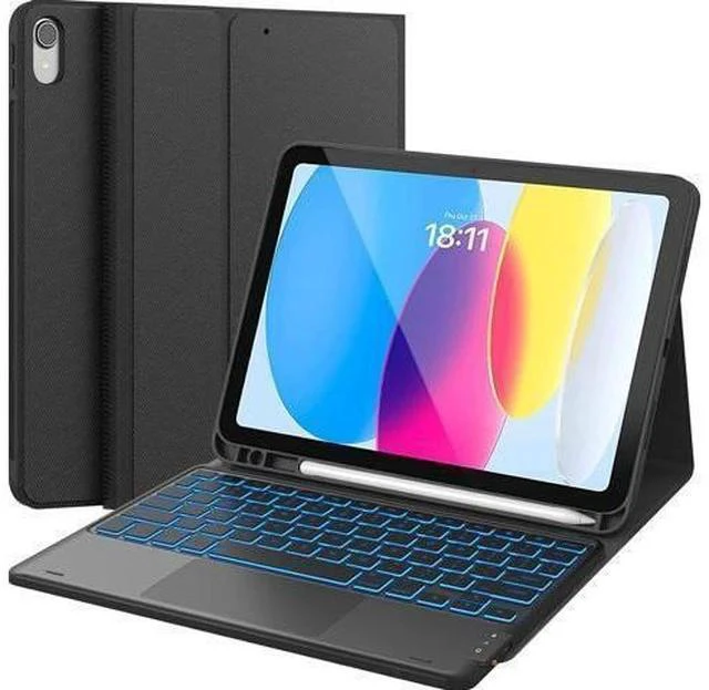 Main image of Touchpad iPad 10th Generation Case with Keyboard (10.9", 2022), 7 Color Backlight, Multi-Touch Trackpad, Flip Stand Case with Pencil Holder, 2 Bluetooth Channels for New iPad 10th 2022, Black