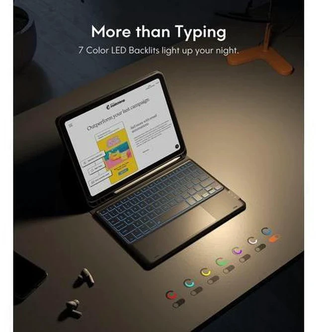 Alt view image 4 of 7 - Touchpad iPad 10th Generation Case with Keyboard (10.9", 2022), 7 Color Backlight, Multi-Touch Trackpad, Flip Stand Case with Pencil Holder, 2 Bluetooth Channels for New iPad 10th 2022, Black