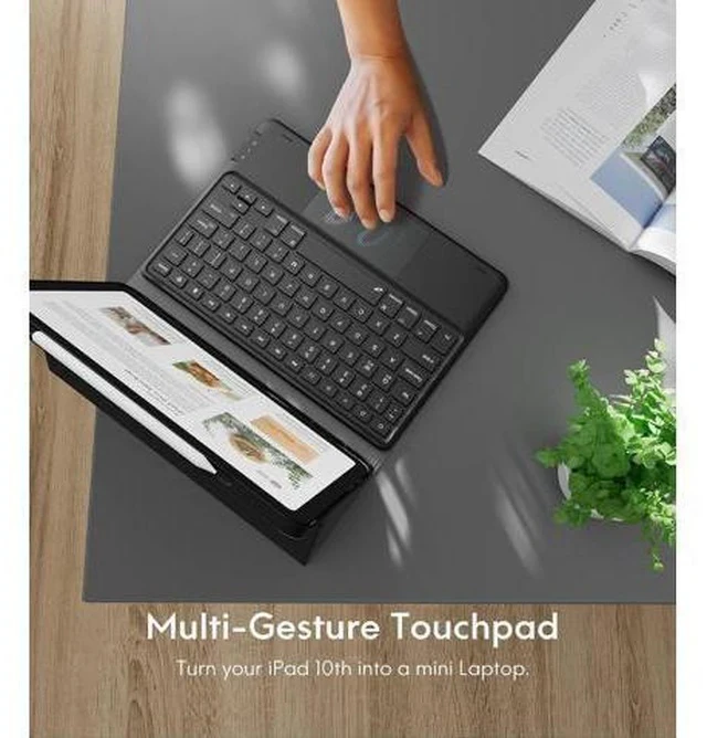 Alt view image 3 of 7 - Touchpad iPad 10th Generation Case with Keyboard (10.9", 2022), 7 Color Backlight, Multi-Touch Trackpad, Flip Stand Case with Pencil Holder, 2 Bluetooth Channels for New iPad 10th 2022, Black