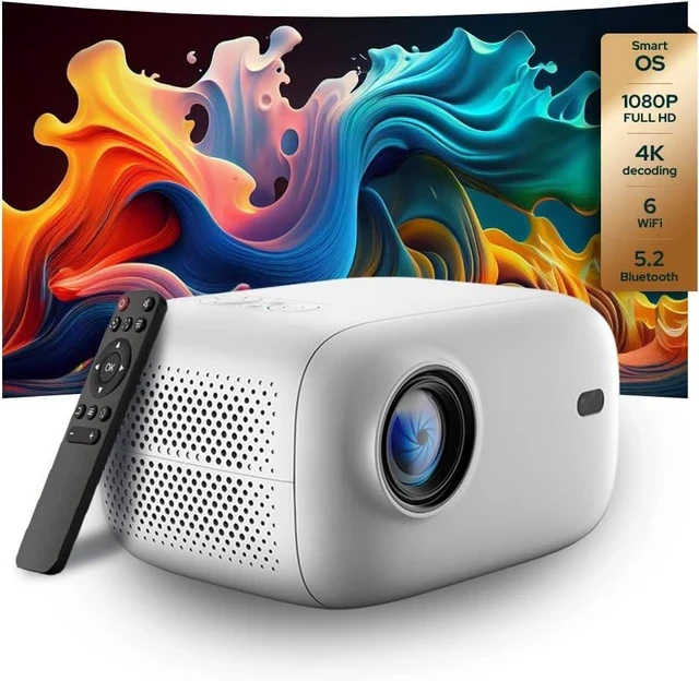 Alt view image 2 of 7 - PJ500 Compact Smart Projector, 40"-130" 1080P HD Screen, 4K Decoding, 550 ANSI Lumens, Auto Focus and Keystone, Wi-Fi 6 & Bluetooth 5.2 Connectivity