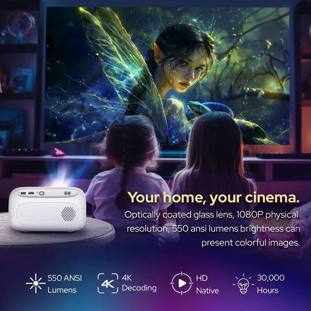 Alt view image 3 of 7 - PJ500 Compact Smart Projector, 40"-130" 1080P HD Screen, 4K Decoding, 550 ANSI Lumens, Auto Focus and Keystone, Wi-Fi 6 & Bluetooth 5.2 Connectivity