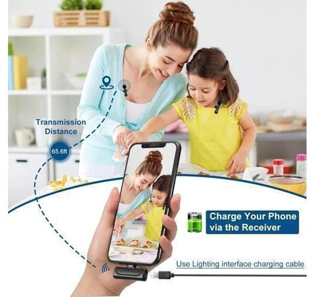 Alt view image 6 of 7 - 2Pcs Wireless Microphone for iPhone iPad, Plug-Play Wireless Lavalier Microphone for Video Recording, TikTok, YouTube, Vloggers, Auto-Sync Noise Reduction Wireless Lapel Mic