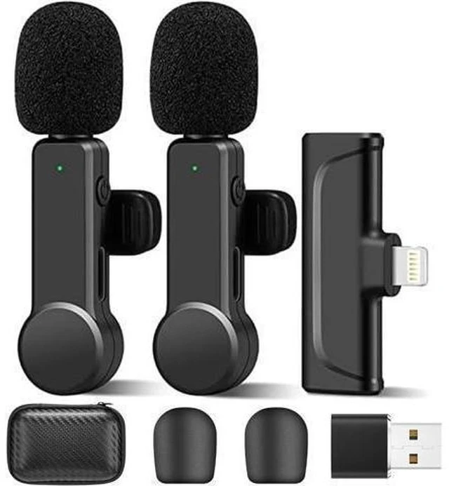 Alt view image 7 of 7 - 2Pcs Wireless Microphone for iPhone iPad, Plug-Play Wireless Lavalier Microphone for Video Recording, TikTok, YouTube, Vloggers, Auto-Sync Noise Reduction Wireless Lapel Mic