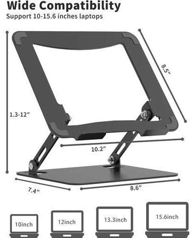 Alt view image 4 of 7 - Laptop Stand for Desk Portable Adjustable Laptop Riser Ergonomic Design Computer Holder Metal Laptop Mount Elevator Compatible with 10 to 15.6 Inches PC Computer Black