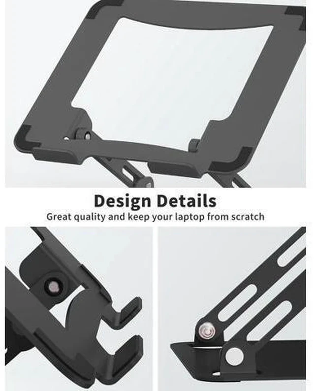 Alt view image 6 of 7 - Laptop Stand for Desk Portable Adjustable Laptop Riser Ergonomic Design Computer Holder Metal Laptop Mount Elevator Compatible with 10 to 15.6 Inches PC Computer Black