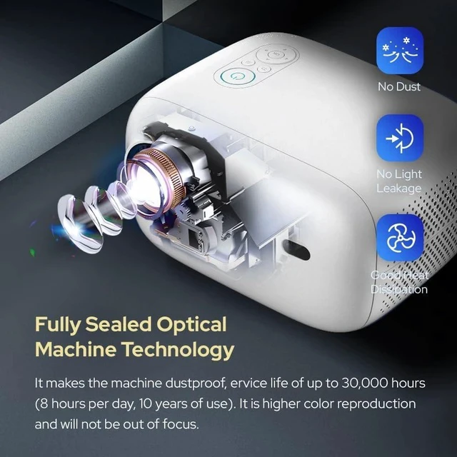 Alt view image 4 of 7 - PJ500 Compact Smart Projector, 40"-130" 1080P HD Screen, 4K Decoding, 550 ANSI Lumens, Auto Focus and Keystone, Wi-Fi 6 & Bluetooth 5.2 Connectivity