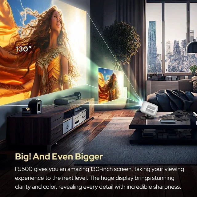 Alt view image 5 of 7 - PJ500 Compact Smart Projector, 40"-130" 1080P HD Screen, 4K Decoding, 550 ANSI Lumens, Auto Focus and Keystone, Wi-Fi 6 & Bluetooth 5.2 Connectivity